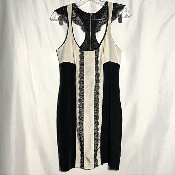 JAYGODFREY Holden Silk Lace Bodycon Razorback Black White Full Zip Dress 6 - Picture 1 of 10